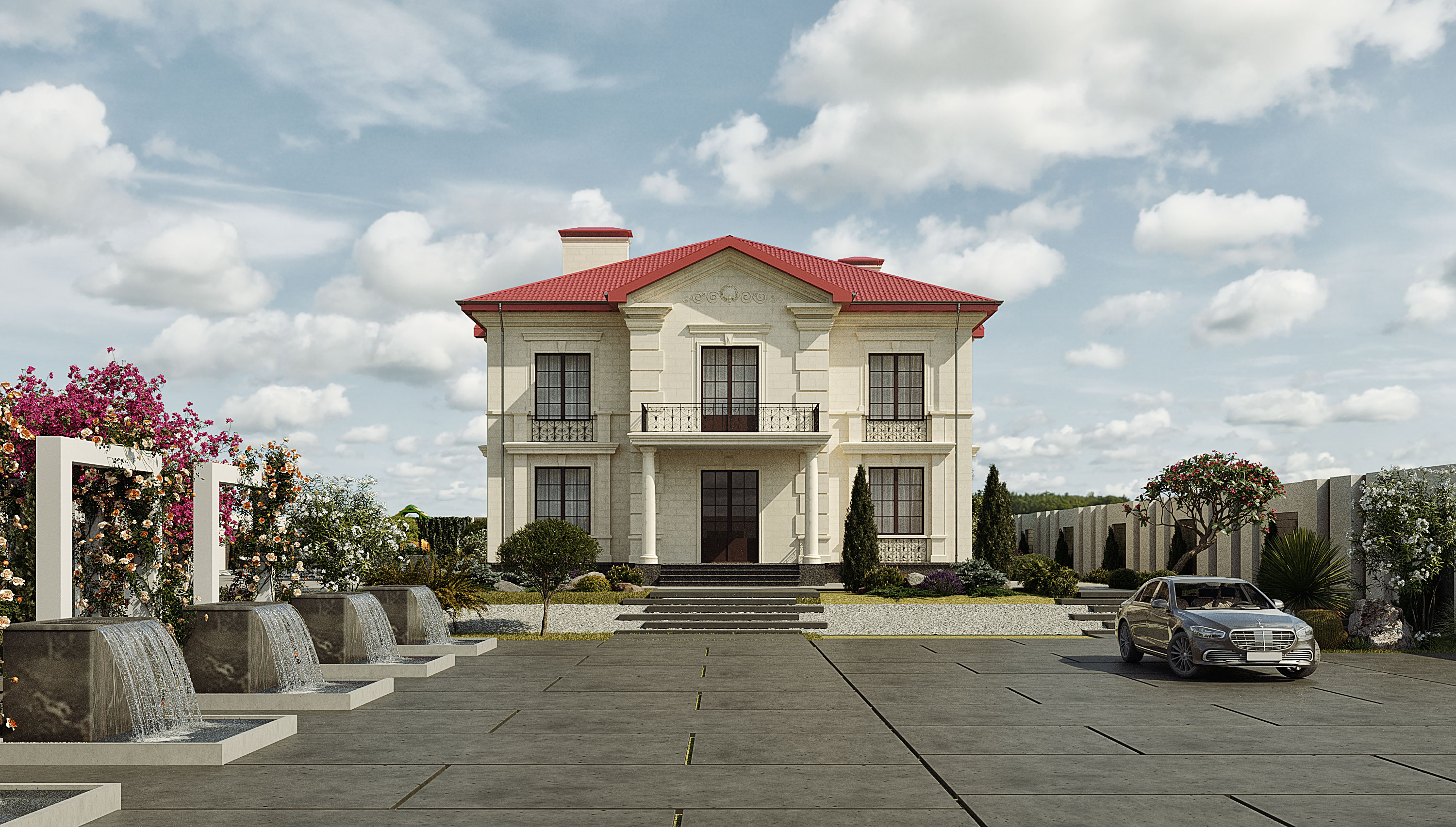 Landşaft mühitində real villa görünüşü